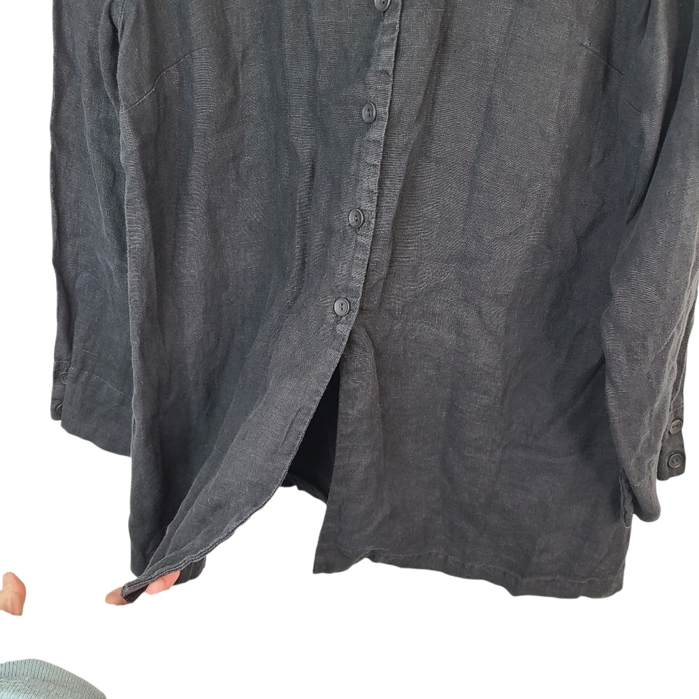 Flax Black 100% Linen Top Button Front Women's Size Medium - Picture 6 of 12